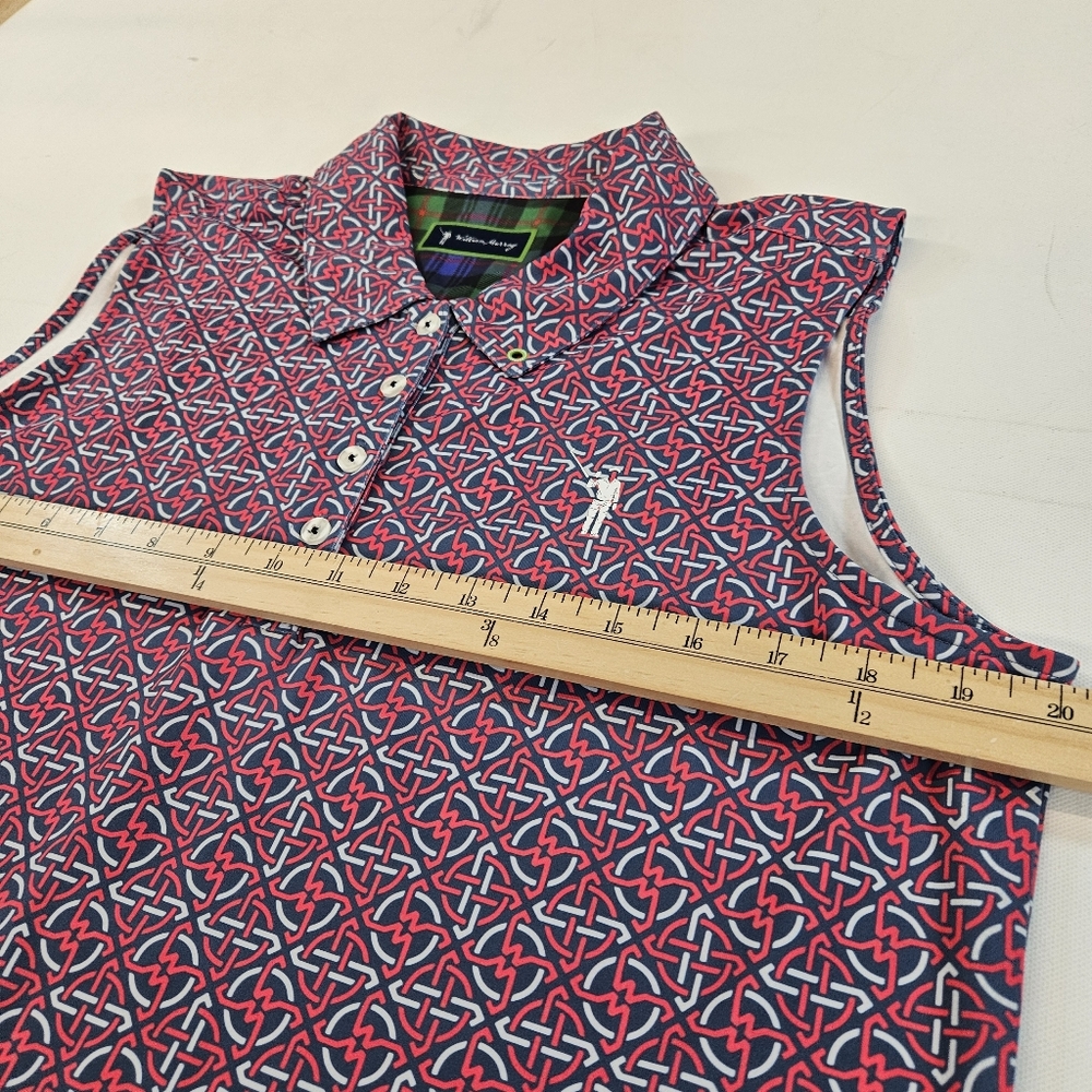 WILLIAM MURRAY Sleeveless Polo Golf Top Red Blue Print Size Large Aop - Picture 5 of 8